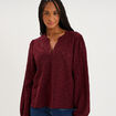 Blouse broderie anglaise manches longues violet fonc&eacute; femme