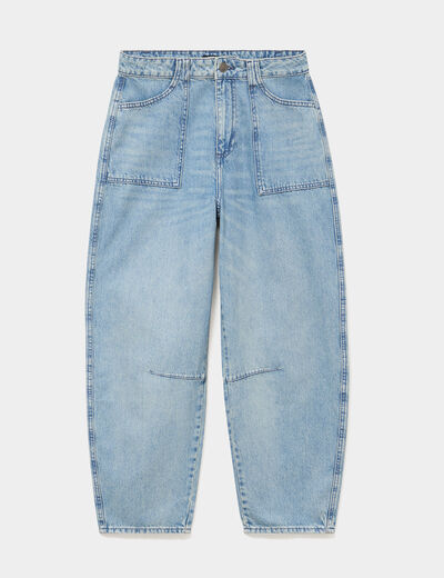 Jean balloon coton denim bleach femme