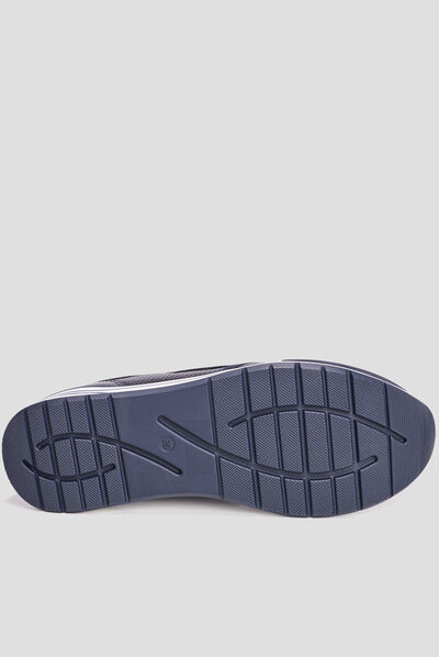 Loafers emboîtants en cuir pied large bleu marine femme