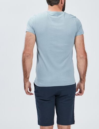 T-shirt manches courtes col tunisien bleu gris homme