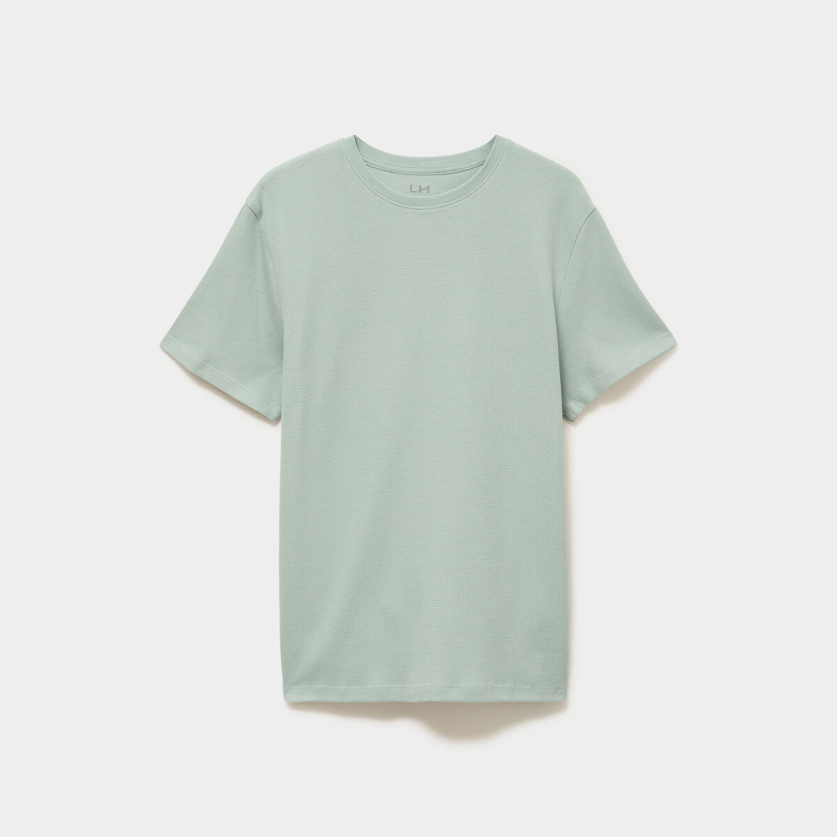 T-shirt textur&eacute; droit col rond coton vert pastel homme