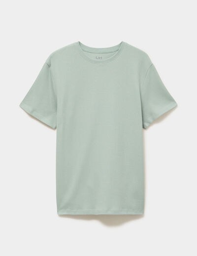 T-shirt textur&eacute; droit col rond coton vert pastel homme