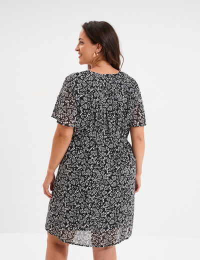 Robe col tunisien manches courtes noir femme grande taille