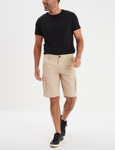 Short cargo poches à rabat coton beige homme