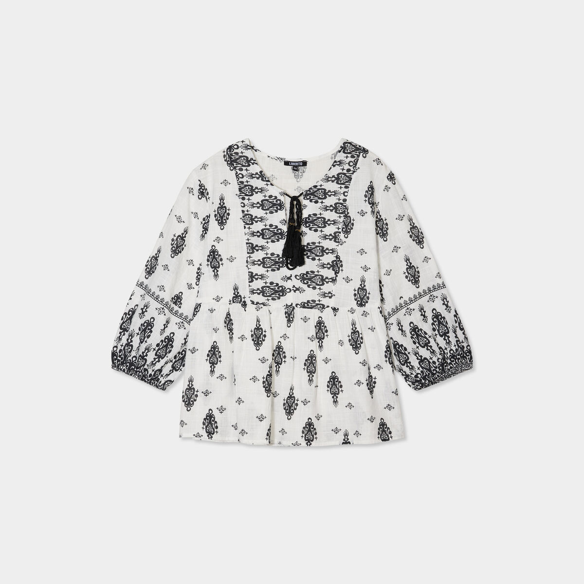 Blouse col tunisien manches ballons ecru femme