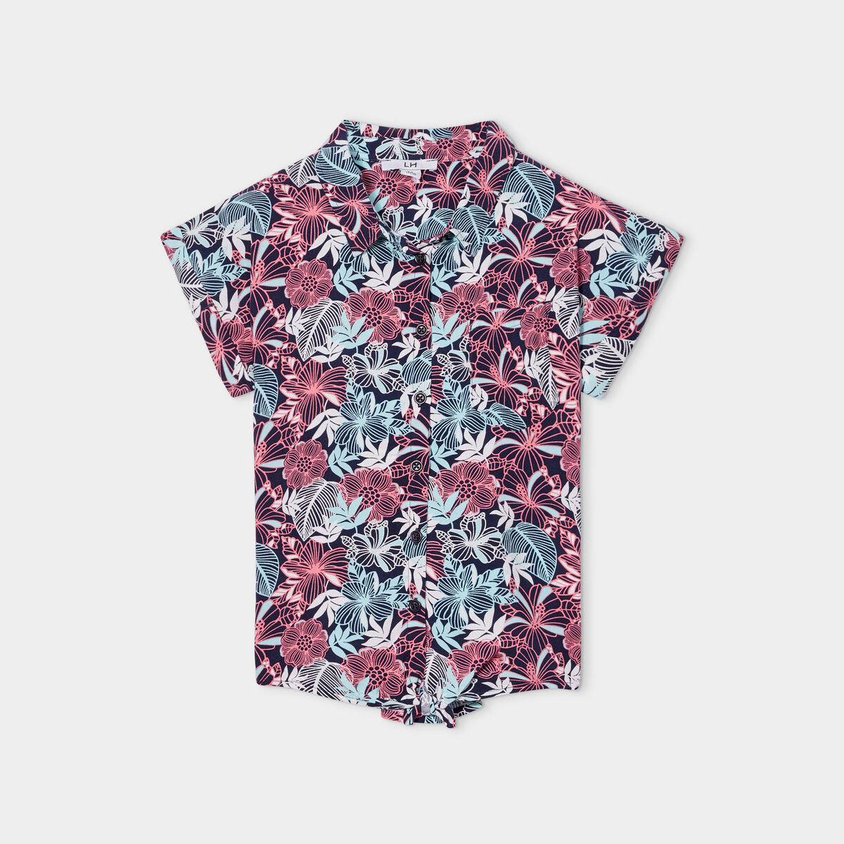 Chemise manches courtes nouée bleu marine fille