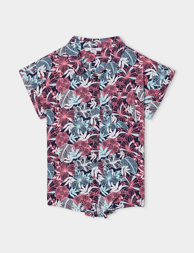 Chemise manches courtes nouée bleu marine fille