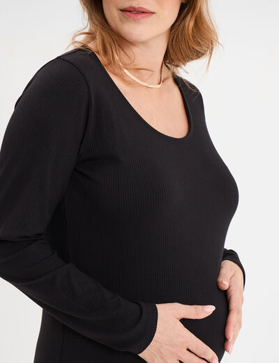 Robe longue côtelée grossesse noir femme maternité