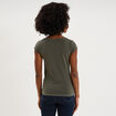 T-shirt col V ajust&eacute; manches courtes vert kaki femme