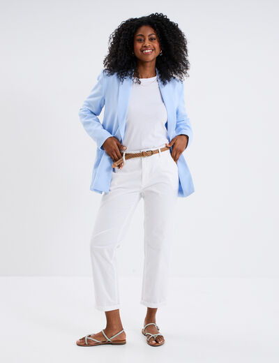 Pantalon chino 7/8ème ceinture tressée blanc femme