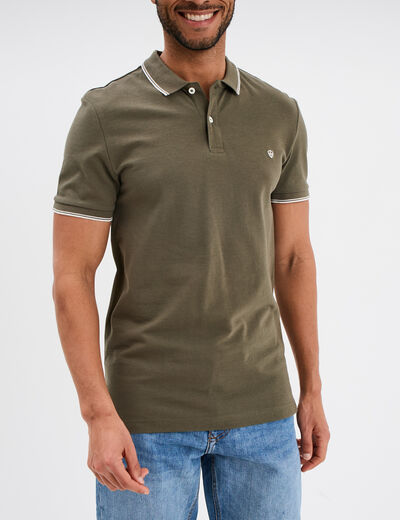 Polo manches courtes bords contrastés vert kaki homme