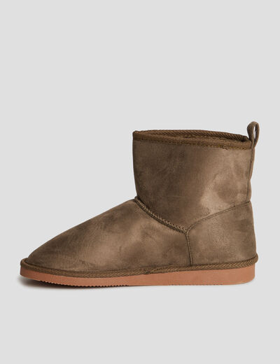 Bottines fourrées effet suédine vert kaki femme
