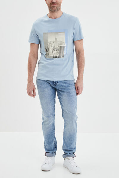 Jeans straight taille standard denim bleach homme