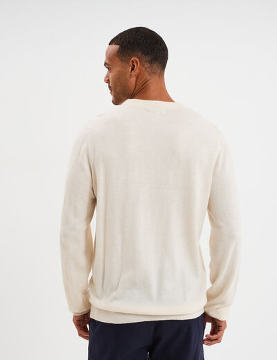 Pull col rond manches longues ecru homme