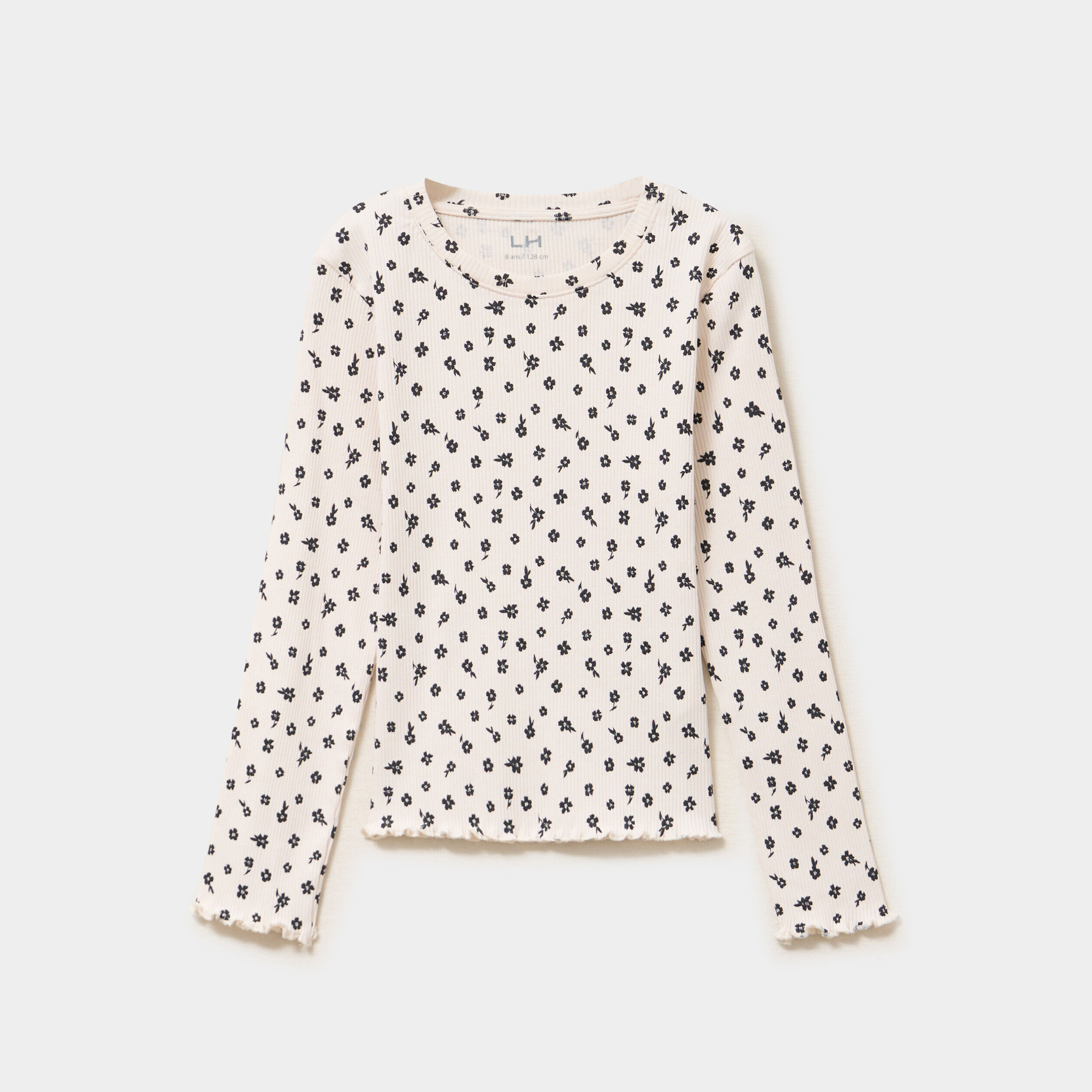 T-shirt côtelé ajusté manches longues beige fille LH