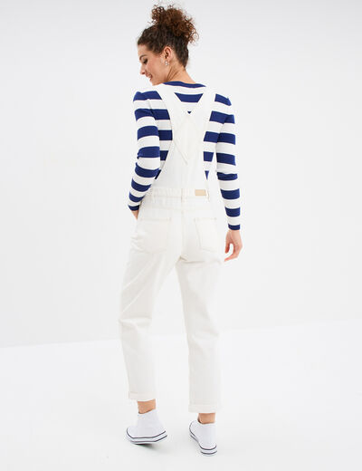 Salopette en jean mom boutonnée ecru femme