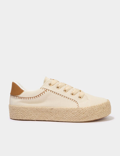 Tennis basses en toile compens&eacute;es sable femme