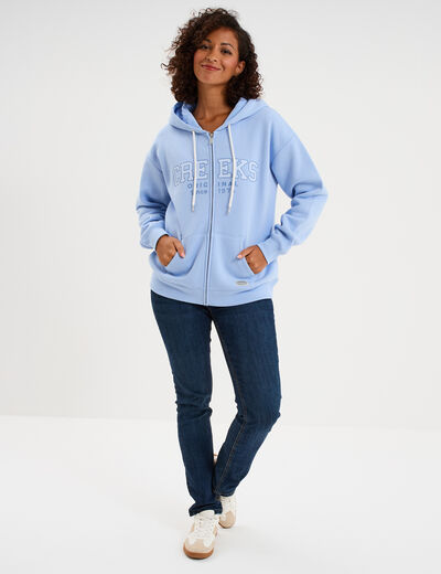 Sweat zipp&eacute; &agrave; capuche bleu marine femme