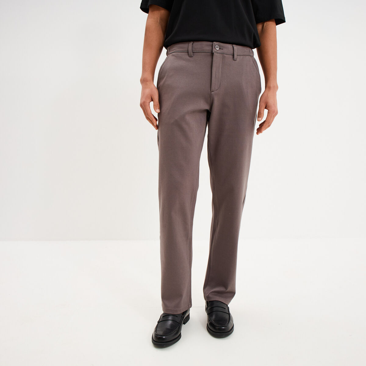Pantalon chino regular taille &eacute;lastiqu&eacute;e gris fonc&eacute; homme