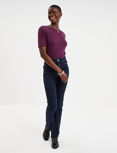 T-shirt col rond manches courtes coton prune femme