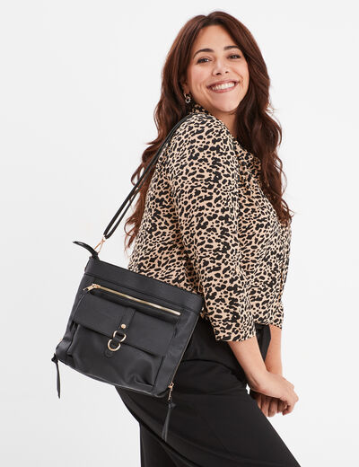 Sac en bandoulière poche à rabat noir femme