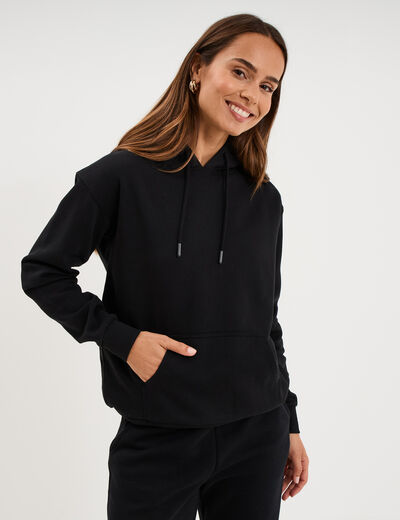 Sweat hoodie molleton &agrave; capuche noir femme