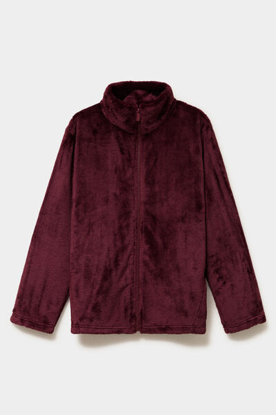 Veste de pyjama col montant polaire prune femme