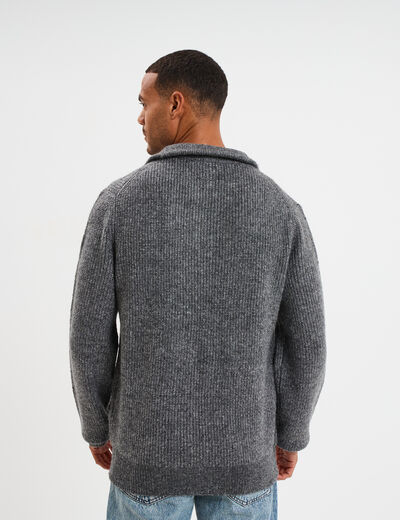 Pull avec col camionneur côtelé gris foncé homme