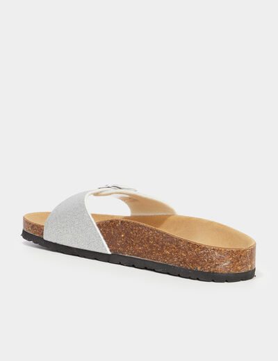 Mules anatomiques boucle sur l'avant gris argent femme