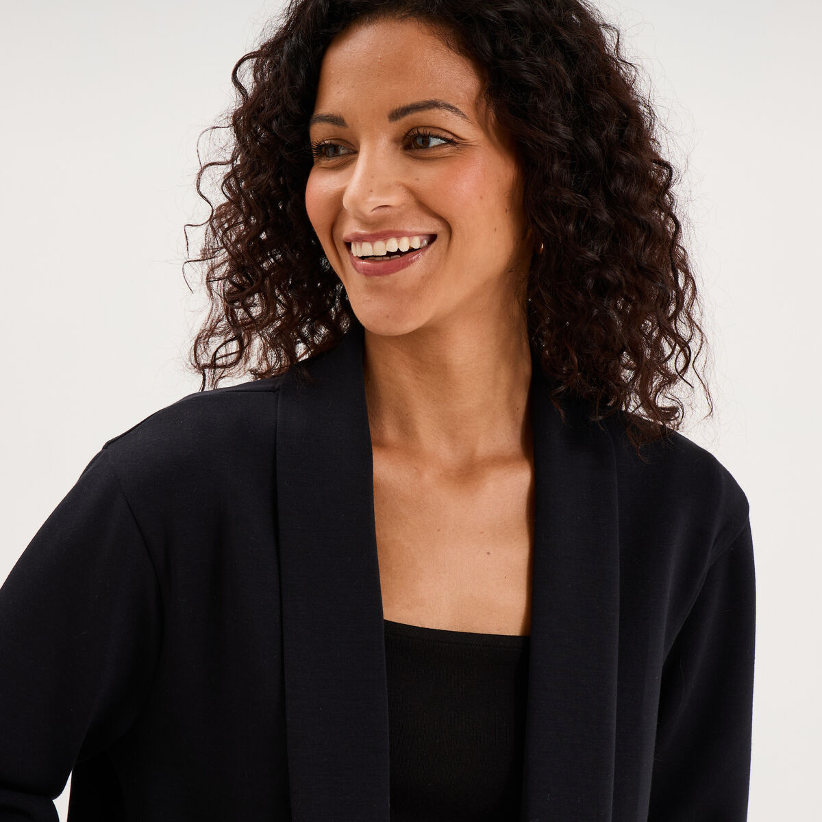 Blazer court col ch&acirc;le manches longues noir femme