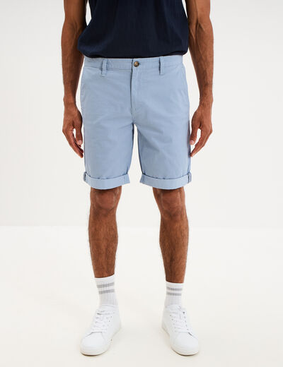 Bermuda short chino droit coton stretch bleu gris homme