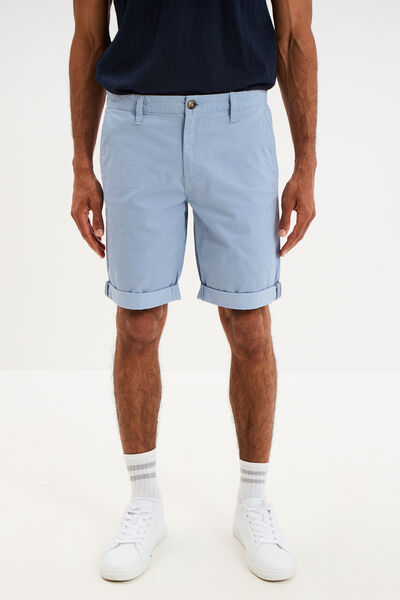 Bermuda short chino droit coton stretch bleu gris homme