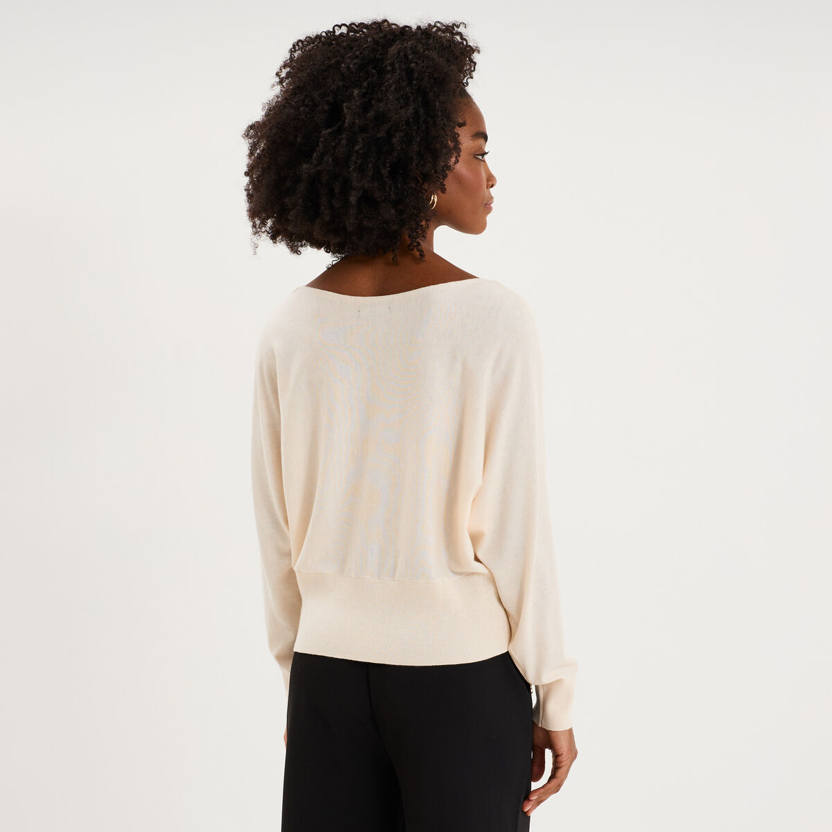 Pull encolure bateau manches longues beige femme