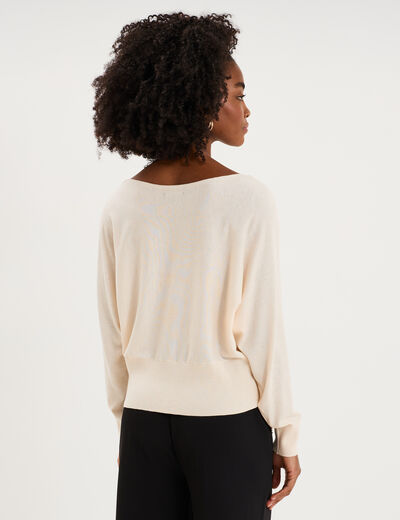 Pull encolure bateau manches longues beige femme
