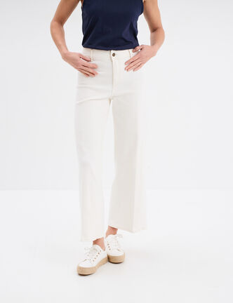 Pantalon flare 7/8ème taille haute coton ecru femme