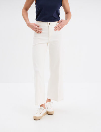 Pantalon flare 7/8ème taille haute coton ecru femme