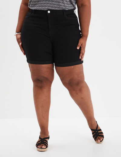 Bermuda ajusté taille haute noir femme grande taille