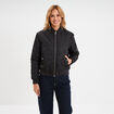 Blouson d&eacute;perlant col teddy noir femme