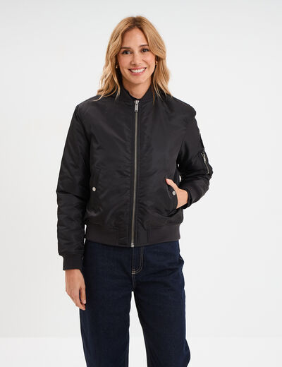 Blouson déperlant col teddy noir femme