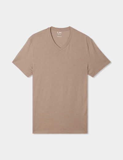 T-shirt manches courtes coton col V taupe homme