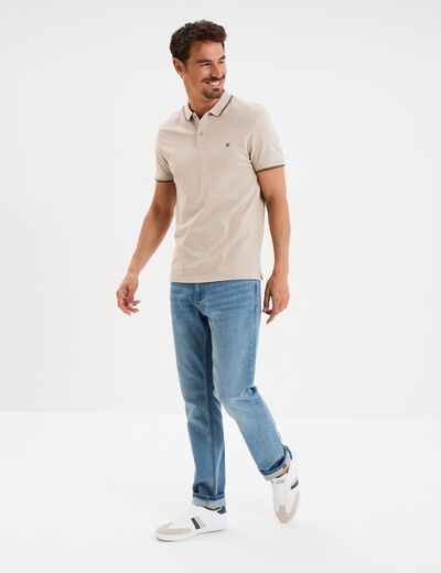 Polo piqu&eacute; coton manches courtes sable homme
