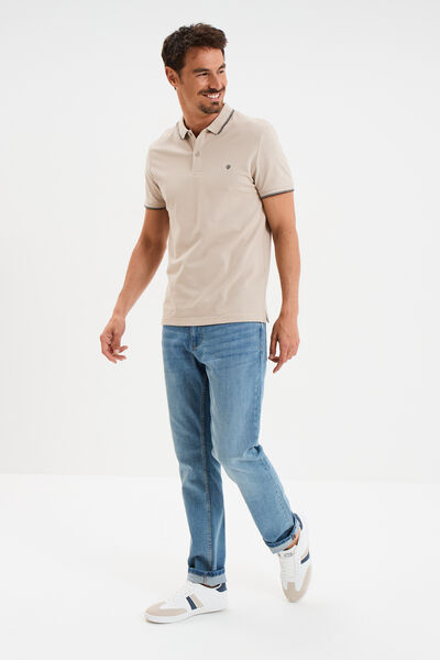 Polo piqu&eacute; coton manches courtes sable homme