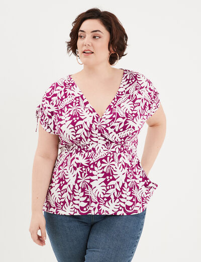 T-shirt à coulisse col cache-coeur ecru femme grande taille