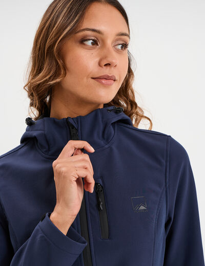 Blouson &agrave; capuche d&eacute;perlant fourr&eacute; bleu marine femme