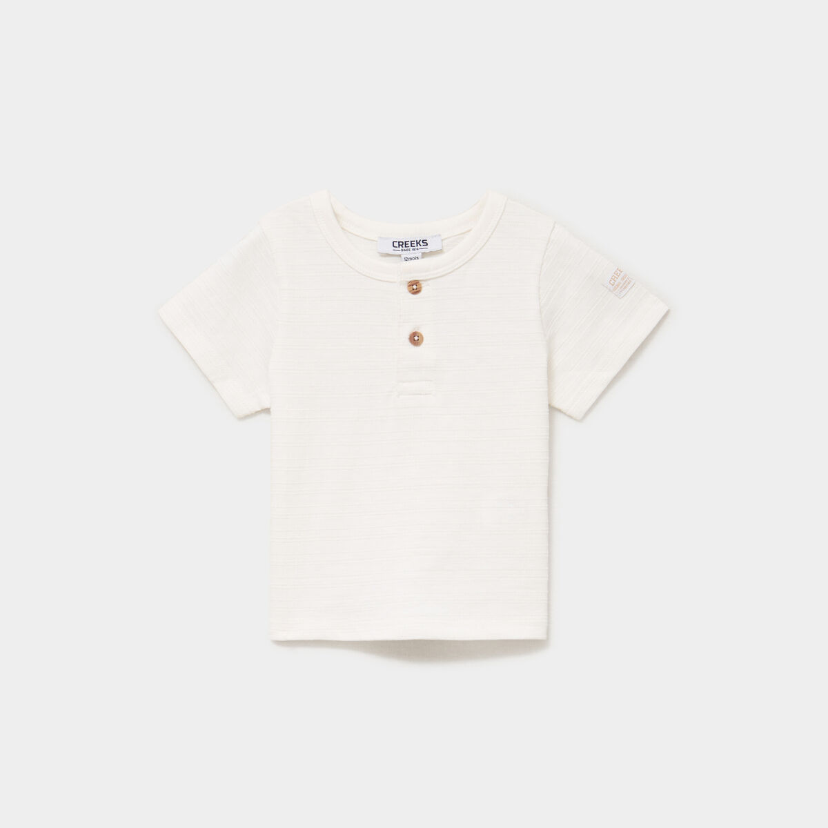 T-shirt col tunisien manches courtes blanc b&eacute;b&eacute; gar&ccedil;on