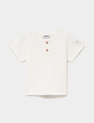 T-shirt col tunisien manches courtes blanc b&eacute;b&eacute; gar&ccedil;on