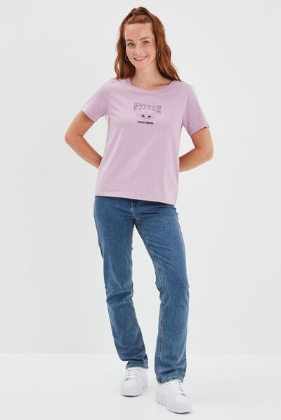T-shirt manches courtes coton Stitch parme femme
