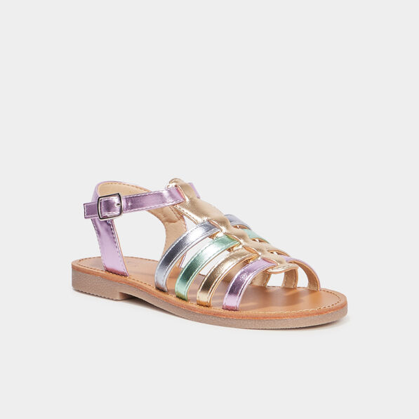Sandales à brides métallisées gris argent fille