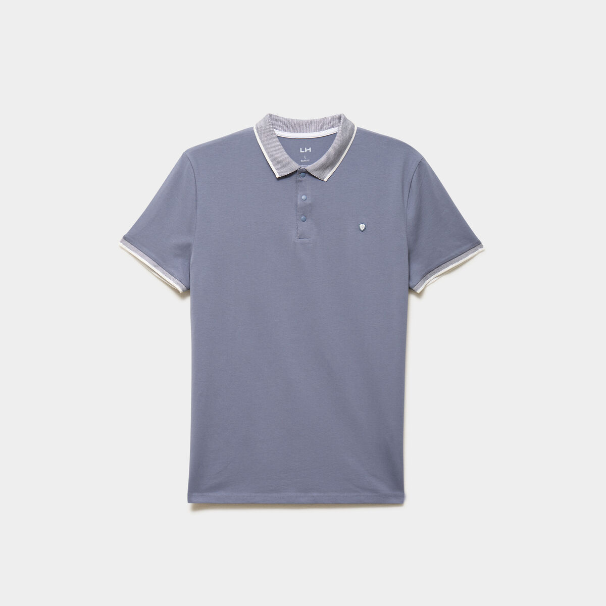 Polo slim manches courtes stretch bleu gris homme