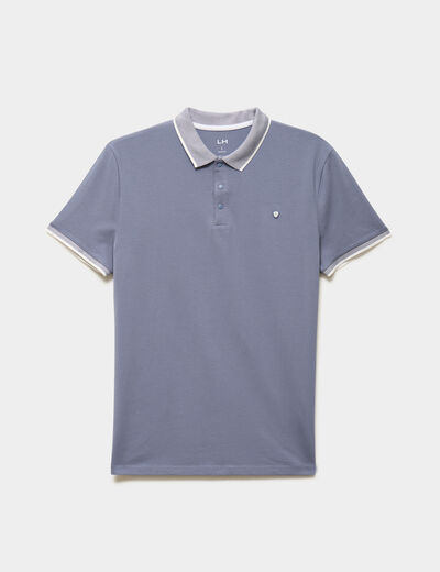 Polo slim manches courtes stretch bleu gris homme